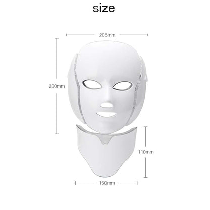 قناع وجه باضاءة LED، 7 الوان LED للوجه والرقبة بضوء نيون متوهج، قناع وجه كهربائي للعناية ببشرة الوجه وجمال الوجه