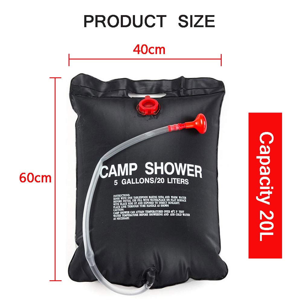 حقيبة استحمام محمولة للتخييم تعمل بالطاقة الشمسية مع فوهة محرك، حقيبة استحمام تعمل بالطاقة الشمسية للمشي لمسافات طويلة والتسلق 20 لتر