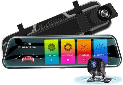 كاميرا سيارة بشاشة لمس 10 بوصة، كاميرا DVR للسيارة 10 بوصة، كاميرا أمامية وخلفية بعدسة مزدوجة، مسجل فيديو للرؤية الليلية، كاميرا الرجوع للخلف