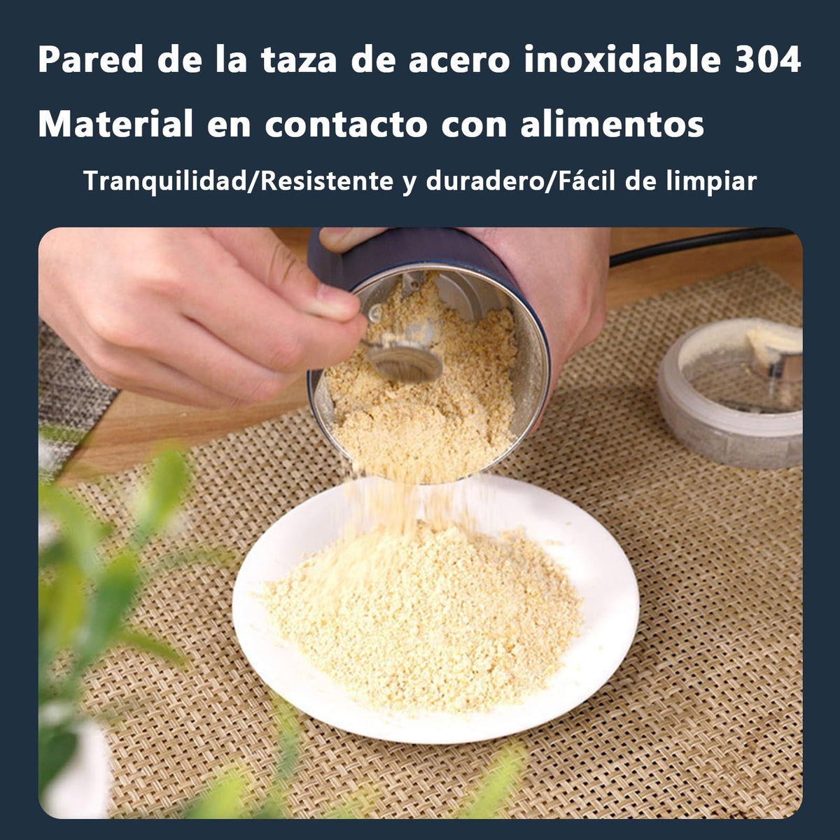 مطحنة قهوة كهربائية، مطحنة توابل، مطحنة حبوب القهوة والاعشاب مع ملعقة فرشاة مدمجة، طحن بزر ضغط بلمسة واحدة من الستانلس ستيل للقهوة - كحلي