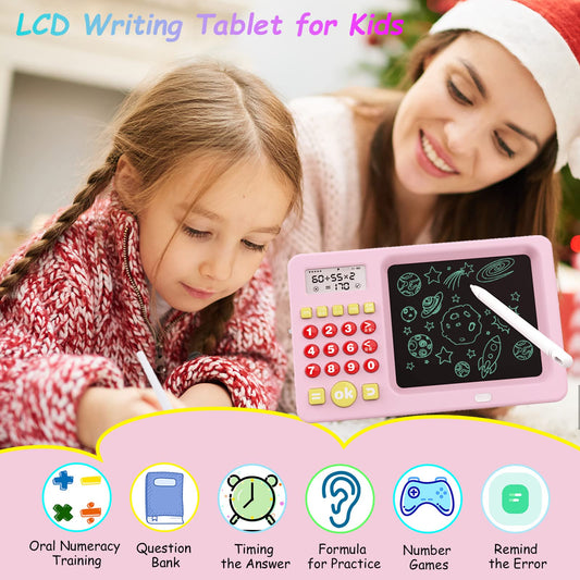 جهاز لوحي للكتابة بشاشة LCD عالية الجودة، 2 في 1، مزود بقلم وآلة حاسبة، مناسب للتعليم المبكر. جهاز لوحي LCD للكتابة والرسم.
