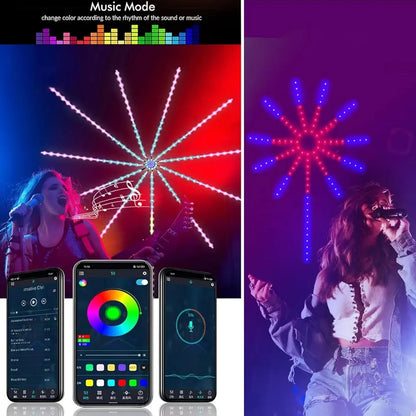 مصابيح LED ذكية بتصميم العاب نارية - ديكور للغرفة تعمل بمنفذ USB، مزامنة الموسيقى، شريط اضاءة LED متغير اللون مع جهاز تحكم عن بعد وتطبيق. مثالية لغرفة النوم وديكور الحفلات والكريسماس - هدية مثالية