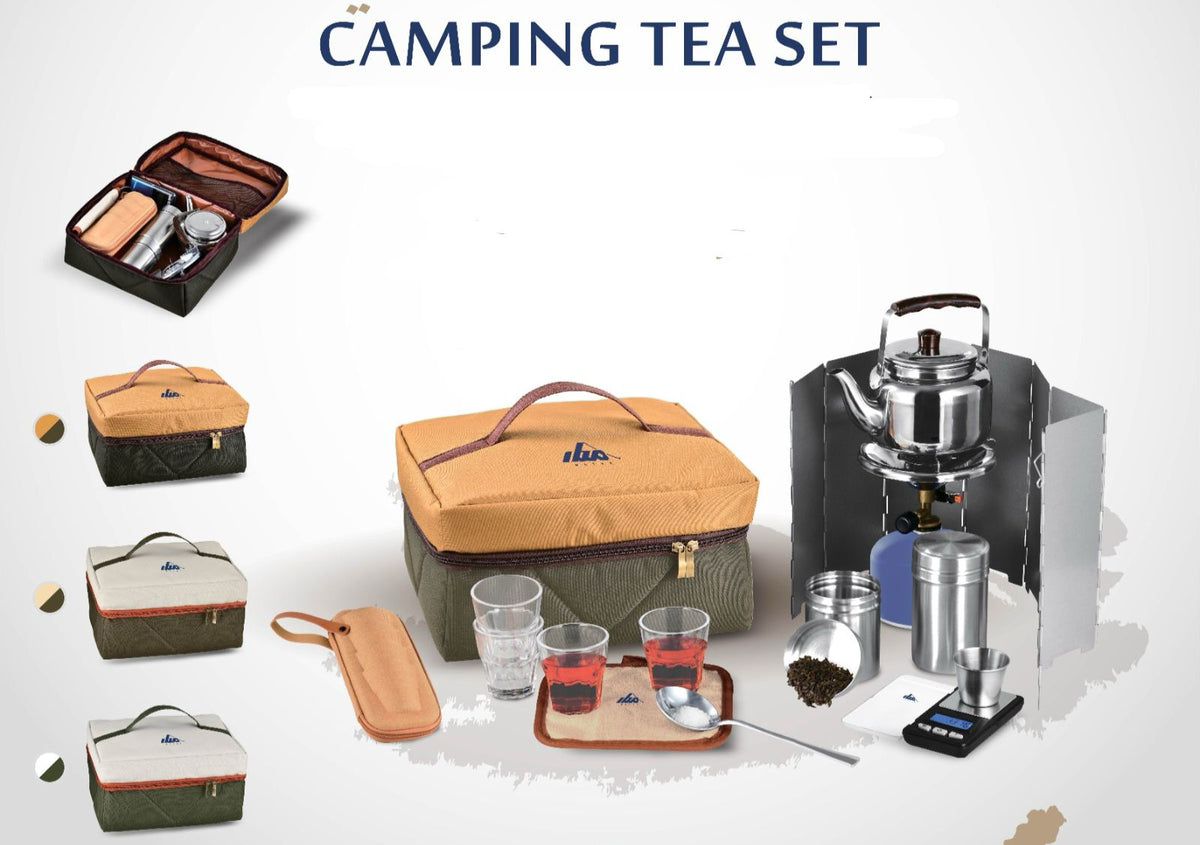 طقم عزبة الشاي للرحلات والبر من 43004-CAMPING FAMILY CM - شنطة رحلات عالية الجودة ألوان متعددة، وأدوات شاي متكاملة لجميع مغامراتك