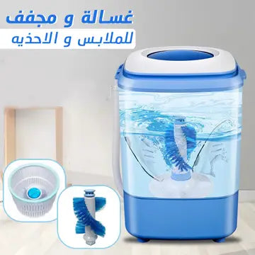 ماكينة غسيل وتجفيف صغيرة محمولة، غسالة أحذية مع مياه دافقة، غسالة غسيل مع وحدة تحكم مؤقت دوارة للمنزل، النوم، الشقة، السيارة الترفيهية، السفر، الهواء الطلق (أزرق)