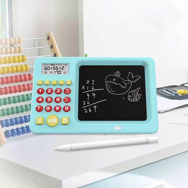 جهاز لوحي للكتابة بشاشة LCD عالية الجودة، 2 في 1، مزود بقلم وآلة حاسبة، مناسب للتعليم المبكر. جهاز لوحي LCD للكتابة والرسم.