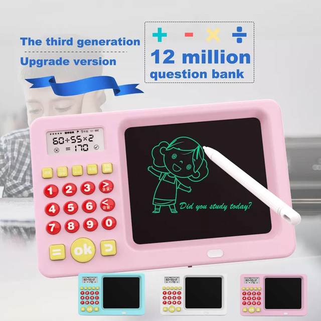 جهاز لوحي للكتابة بشاشة LCD عالية الجودة، 2 في 1، مزود بقلم وآلة حاسبة، مناسب للتعليم المبكر. جهاز لوحي LCD للكتابة والرسم.