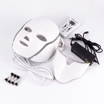 قناع وجه باضاءة LED، 7 الوان LED للوجه والرقبة بضوء نيون متوهج، قناع وجه كهربائي للعناية ببشرة الوجه وجمال الوجه