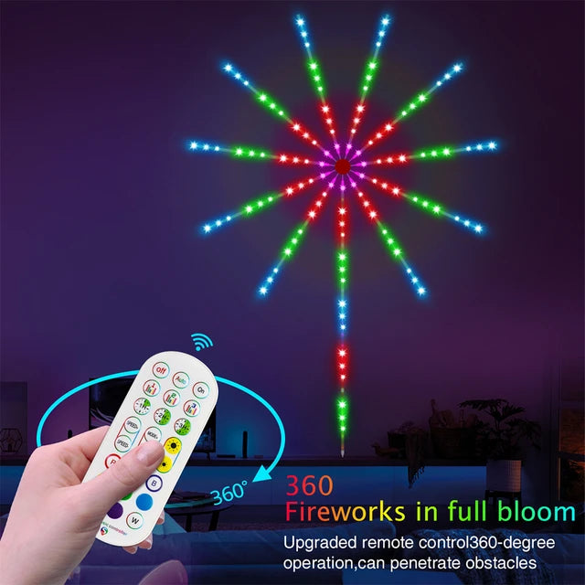 مصابيح LED ذكية بتصميم العاب نارية - ديكور للغرفة تعمل بمنفذ USB، مزامنة الموسيقى، شريط اضاءة LED متغير اللون مع جهاز تحكم عن بعد وتطبيق. مثالية لغرفة النوم وديكور الحفلات والكريسماس - هدية مثالية