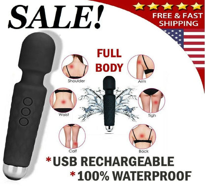 جهاز تدليك لاسلكي مقاوم للماء قابل لإعادة الشحن عبر منفذ USB، مزود بـ 8 سرعات قوية و20 وضعًا للاهتزاز، بتردد منخفض لتخفيف آلام العضلات والتعافي الرياضي.